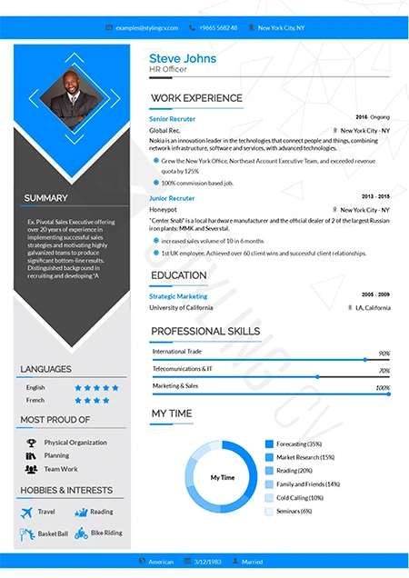 Un CV simple qui présente les capacités et les compétences sous une forme facile et lisible. 